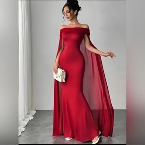 Elegant Red Cape Dress